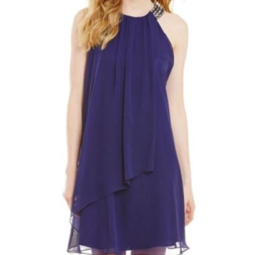 Vince Camuto Jeweled Halter Tiered Dress